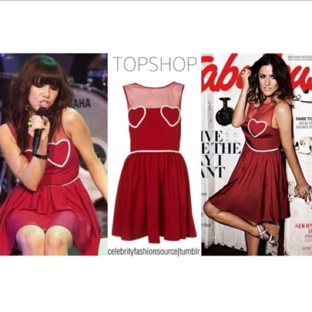 Topshop Red Heart Appliqué Mini Dress